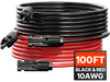 VEVOR 100FT Solar Panel Extension Cable, 10AWG Solar Extension Cable Wire with Female & Male Waterproof Connectors, 6mm² PV Cable for Home, Ship and RV Solar Panels, 100FT Black + 100FT Red (Set of 2)