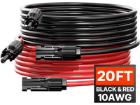 VEVOR 20FT Solar Panel Extension Cable, 10AWG Solar Extension Cable Wire with Female & Male Waterproof Connectors, 6mm² PV Cable for Home, Ship and RV Solar Panels, 20FT Black + 20FT Red (Set of 2)