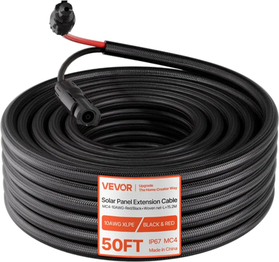 Vevor Solar Panel Extension Cable 50' 10 AWG MC4 Black Red New