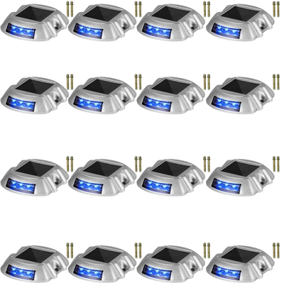 VEVOR Driveway Lights 16-Pack, Solar Driveway Lights with Switch Button, Solar Deck Lights Waterproof, Wireless Dock Lights 6 LEDs for Path Warning Garden Walkway Sidewalk Steps, LED Bright Blue