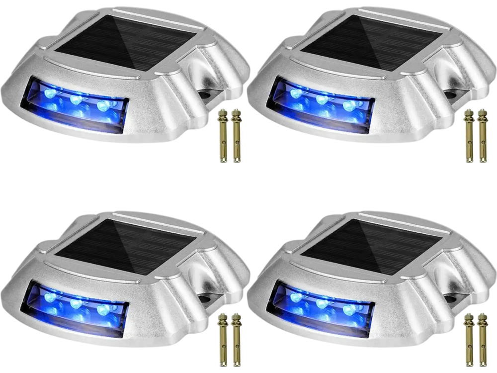VEVOR Driveway Lights 4-Pack, Solar Driveway Lights with Switch Button, Solar Deck Lights Waterproof, Wireless Dock Lights 6 LEDs for Path Warning Garden Walkway Sidewalk Steps, LED Bright Blue