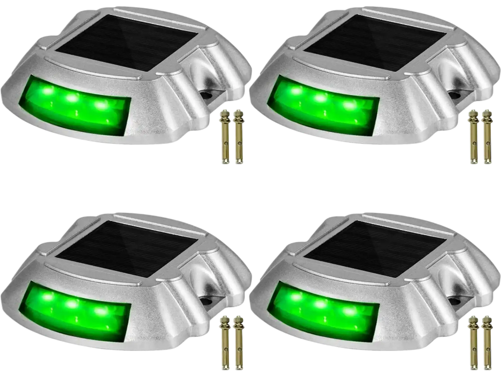 Vevor Driveway Lights, 4-Pack Solar Driveway Lights with Switch Button, Solar Deck Lights Waterproof, Wireless Dock Lights 6 LEDs for Path Warning Garden Walkway Sidewalk Steps, LED Bright Green