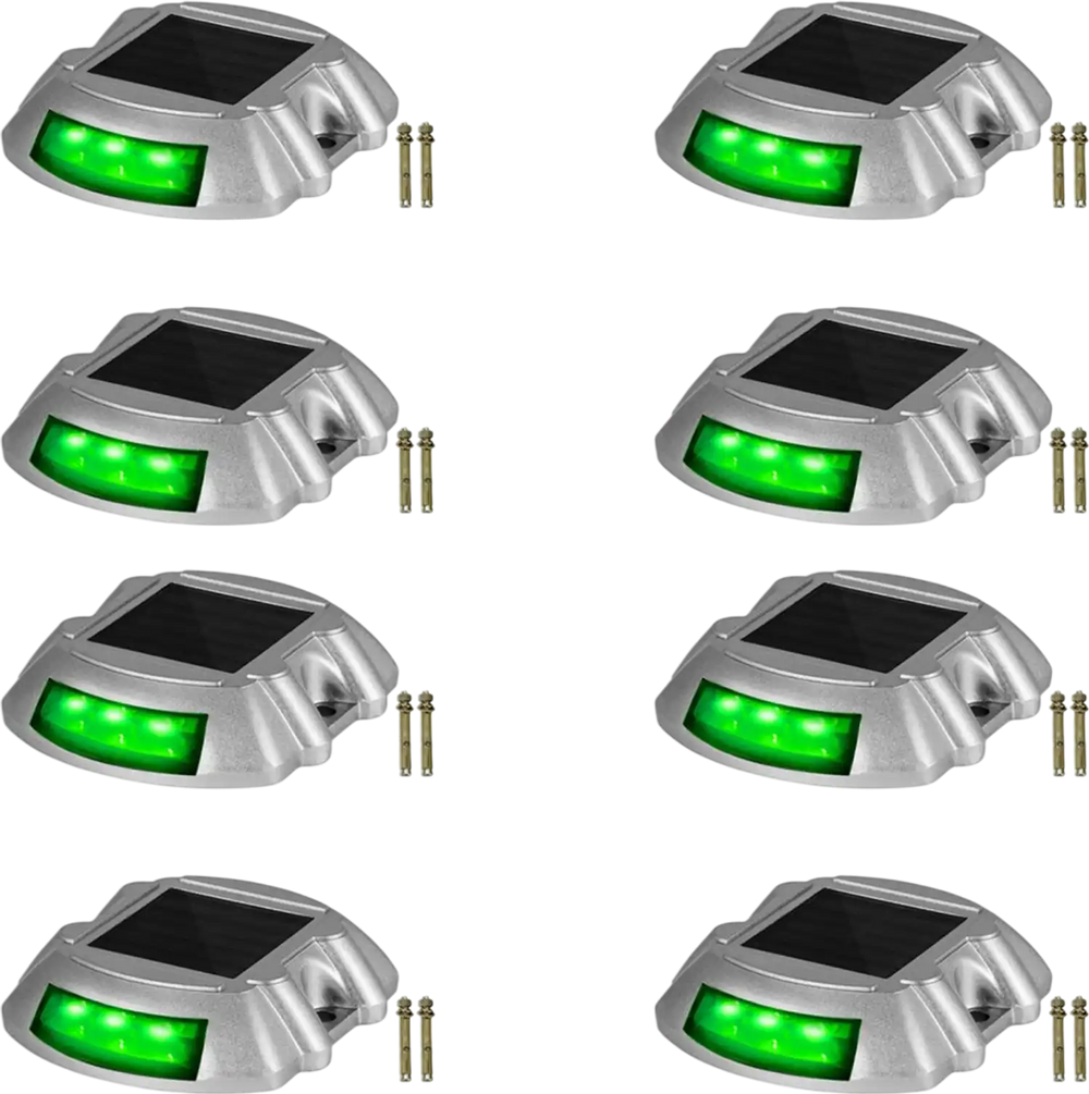 Vevor Driveway Lights, 8-Pack Solar Driveway Lights with Switch Button, Solar Deck Lights Waterproof, Wireless Dock Lights 6 LEDs for Path Warning Garden Walkway Sidewalk Steps, LED Bright Green