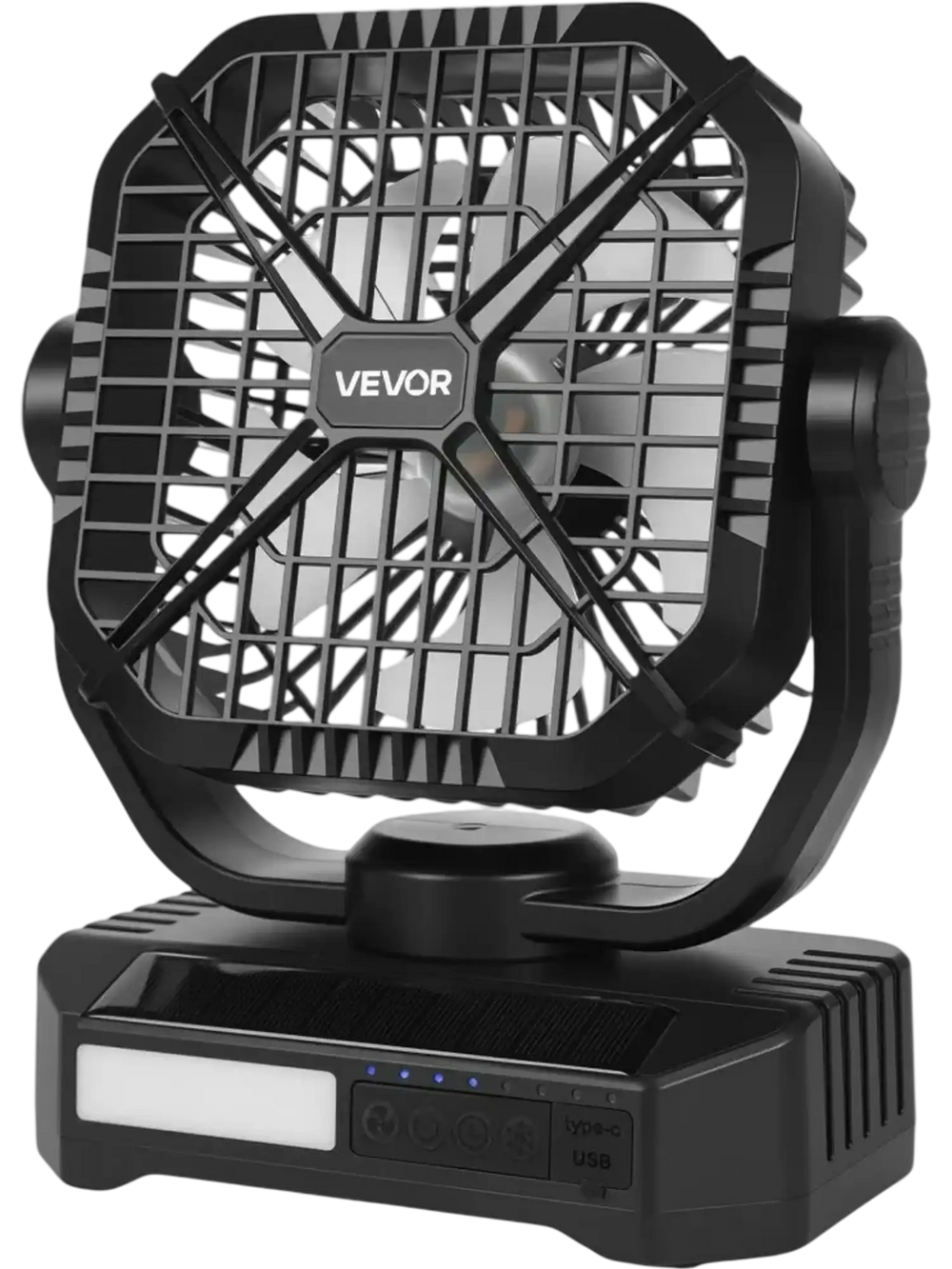 VEVOR 10400mAh Solar fan, Camping Fan with Solar Panel & LED Lantern, 7W 8 Inch Portable Rechargeable Battery Powered for Outside, 4-Speed and Quiet Operated for Picnic, Barbecue, Fishing, Travel