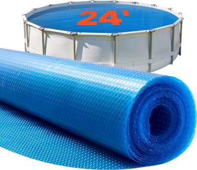 Vevor Solar Pool Cover 24' Round 12 Mil Blue Bubble Blanket New