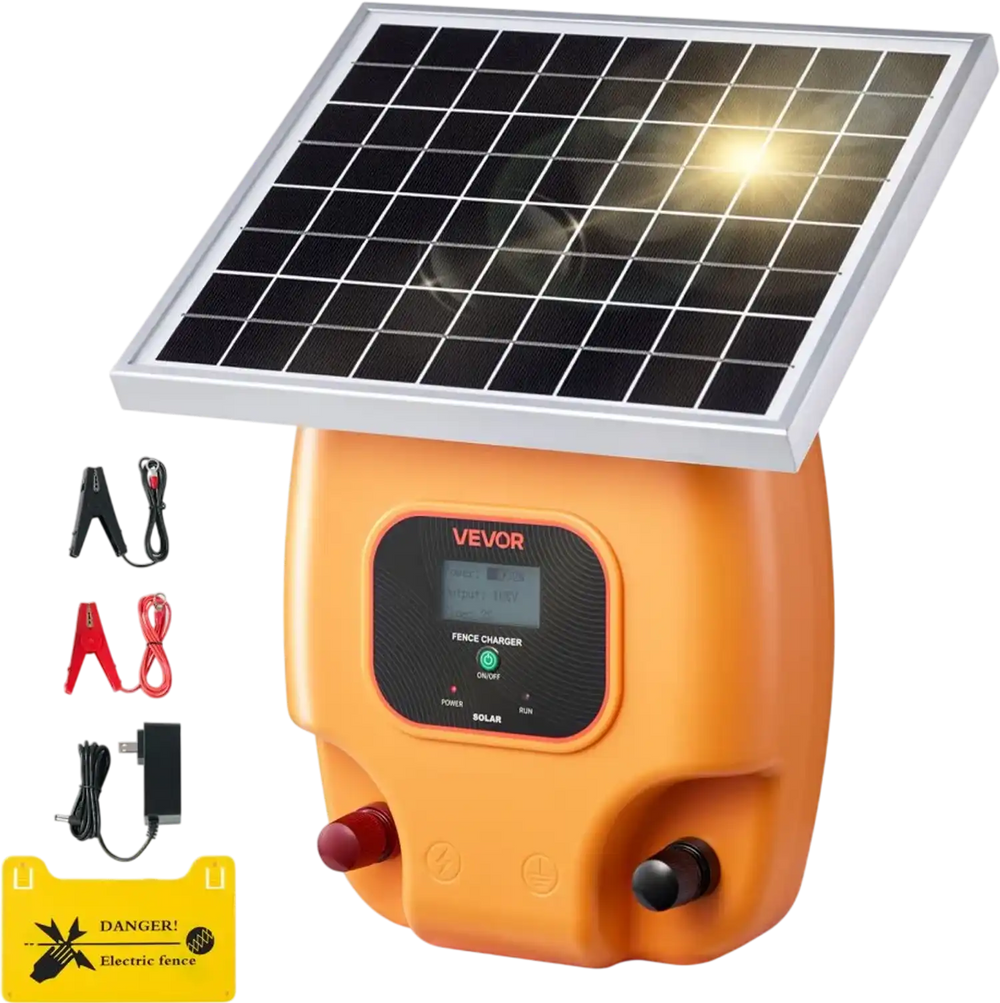 VEVOR Solar Fence Charger, 1J 10kV Solar Powered Fence Charger, 1.86 Miles Range, Electric Fence Energizer Kit, Keep Out Predators, 3 Days Runtime, for Livestock, Poultry, Garden Protection