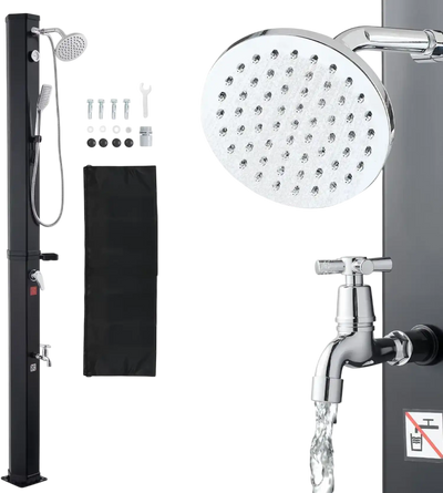 VEVOR 10.6 Gal Solar Heated Shower, 6.7ft Showerhead Height Outdoor Shower, with Handheld & Foot Faucet, Hot & Cold Water Adjustment, Freestanding for Backyard Poolside Beach Pool, Black