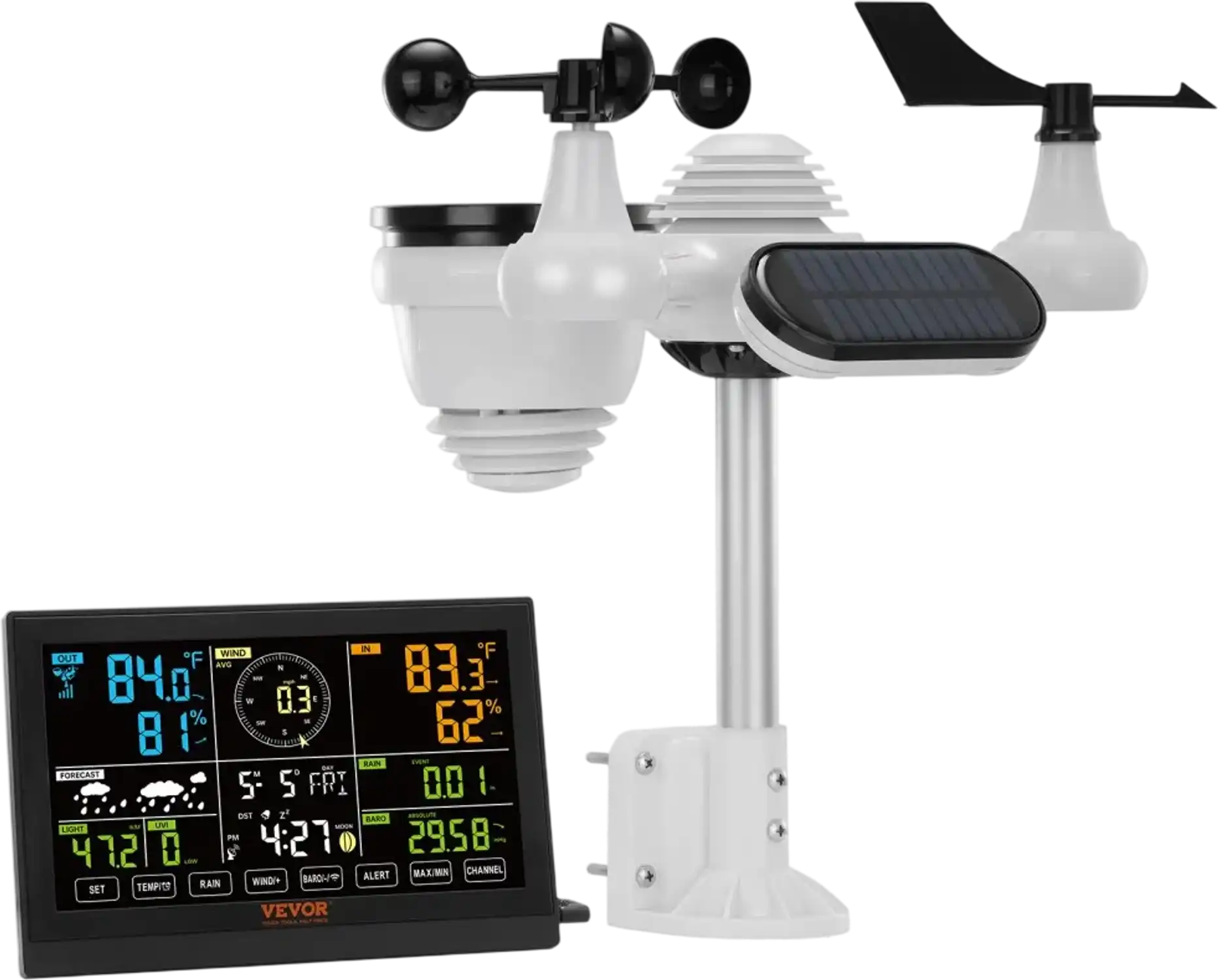 Vevor Weather Station 7-in-1 Wireless Indoor Outdoor Home Weather Station with 7.5