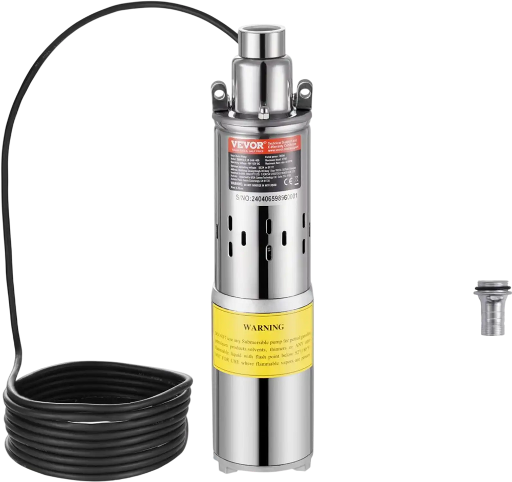 VEVOR Solar Water Pump, 48V DC 369W Submersible Deep Well Pump, Max Flow 8.4 GPM, Max Head 273 ft, Max Submersion 65.6 ft, Solar Powered Water Pump for Well, Farm Ranch Irrigation, Livestock Drinking