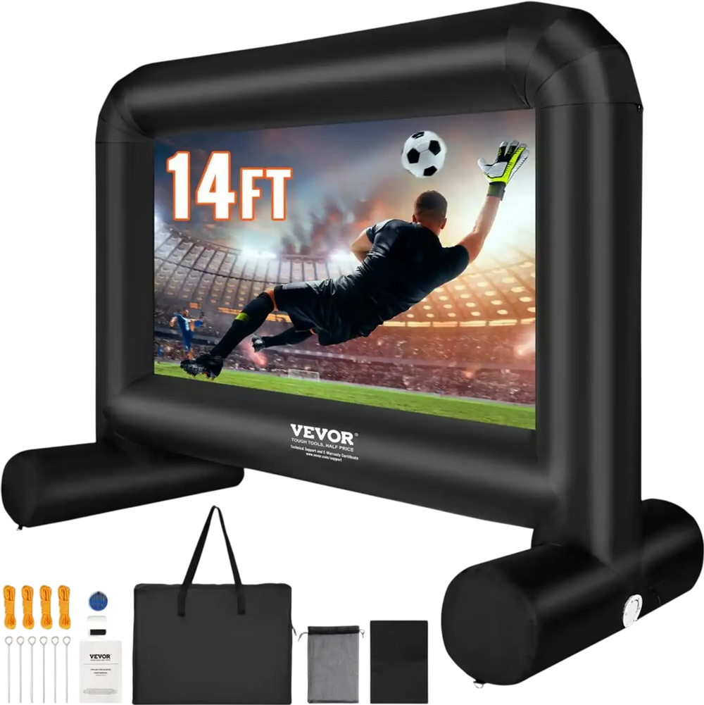 VEVOR Inflatable Movie Screen, 14 FT Inflatable Projector Screen for Outside with Blower and Carrying Bag, Front/Rear Projection, Oxford Fabric Blow Up Screen for Outdoor Parties Backyard Movie Night