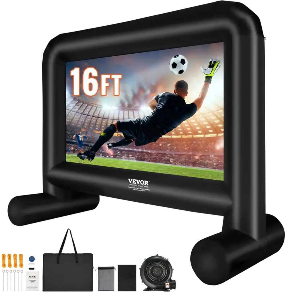 VEVOR Inflatable Movie Screen, 16 FT Inflatable Projector Screen for Outside with Blower and Carrying Bag, Front/Rear Projection, Oxford Fabric Blow Up Screen for Outdoor Parties Backyard Movie Night