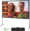 VEVOR Projector Screen with Stand, 100 inch 16:9 4K 1080 HD Outdoor Movie Screen with Stand, Wrinkle-Free Projection Screen with Bar Feet and Carry Bag, for Home Theater Cinema Backyard Movie Night