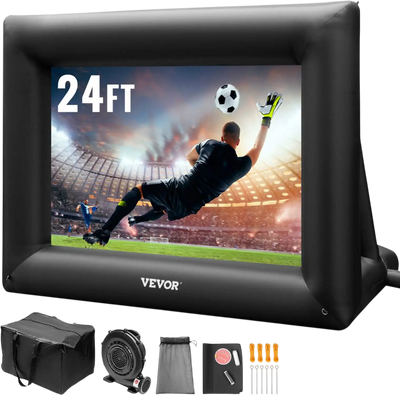 VEVOR Inflatable Movie Screen 24FT Inflatable Projector Screen for outside with 360W Air Blower Inflatable Screen Oxford Fabric Material Blow Up Screen for Outdoor Movie Supports Front/Rear Projection