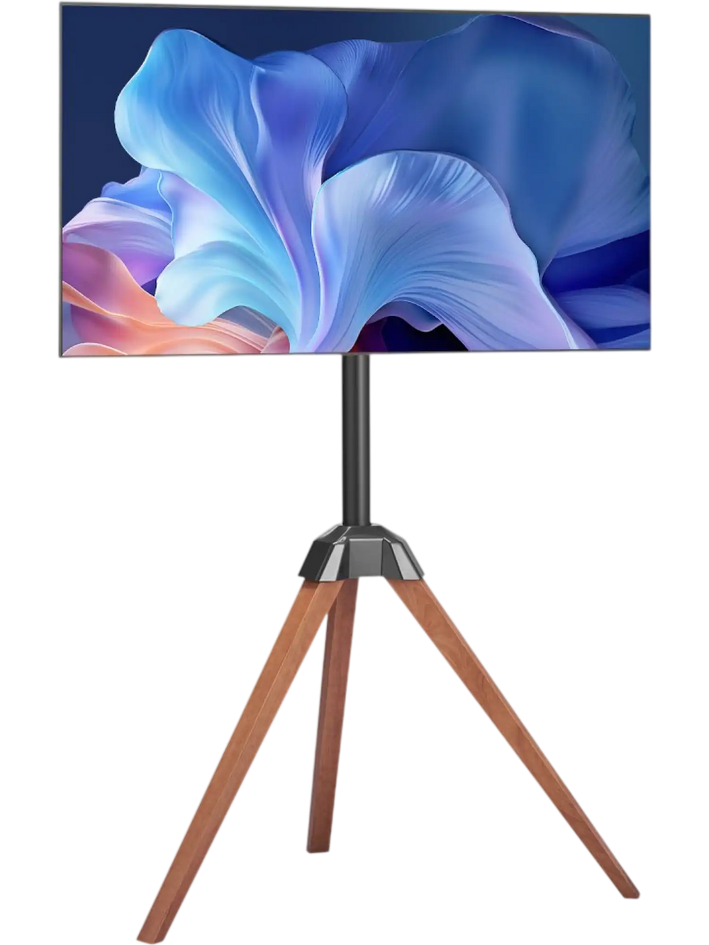 VEVOR Tripod Easel TV Stand, for 40-65 inch Flat Screen/Curved TVs Up to 99 lbs, 18° Left-Right Rotation Portable TV Stand with Oak Wood Legs, for Bedroom, Living Room, Studio, MAX VESA 600 x 400 mm