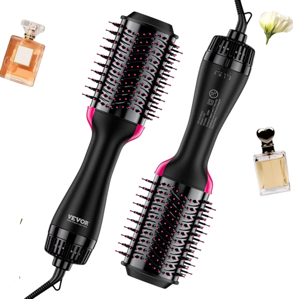 VEVOR Hair Blow Dryer Brush, 4 in 1 Ionic Hair Dryer and Styler Volumizer with 2.95" Ceramic Coating Oval Barrel & 3 Heat Settings, Professional Hot Air Styling Brush for Straightening Drying Curling