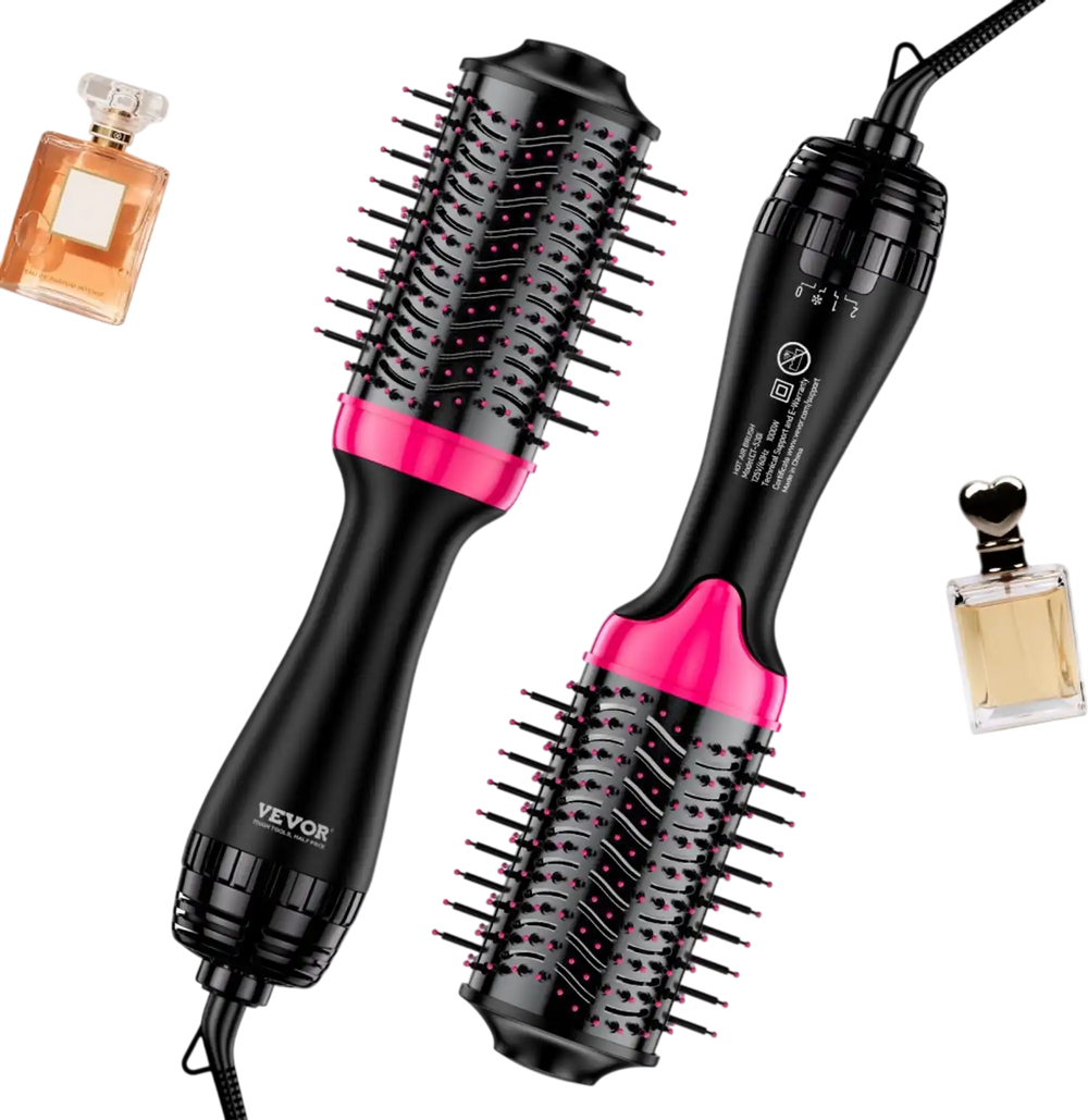 VEVOR Hair Blow Dryer Brush, 4 in 1 Ionic Hair Dryer and Styler Volumizer with 2.56" Ceramic Coating Oval Barrel & 3 Heat Settings, Professional Hot Air Styling Brush for Straightening Drying Curling