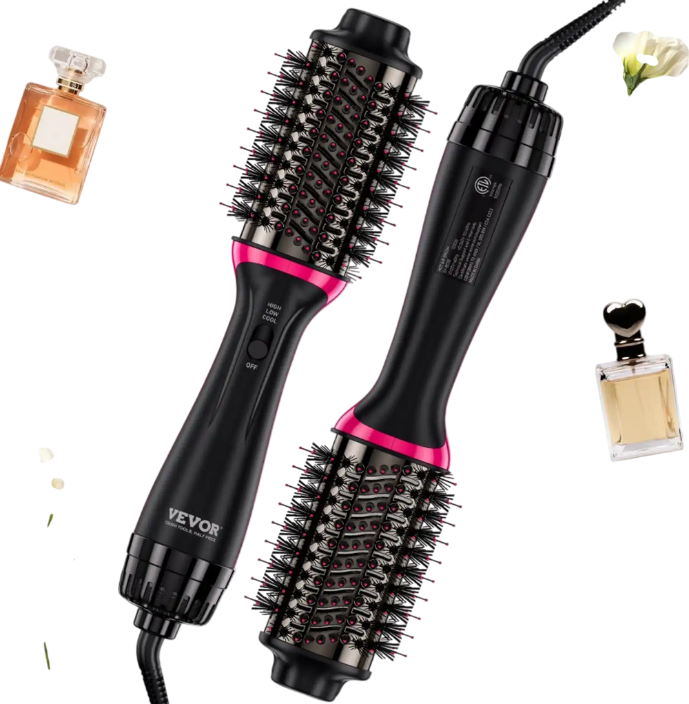 VEVOR Hair Blow Dryer Brush, 4 in 1 Ionic Hair Dryer Styler and Volumizer with Electroplated Titanium & 2.56" Ceramic Coating Oval Barrel, 3-Temp Hot Air Styling Brush for Drying Straightening Curling