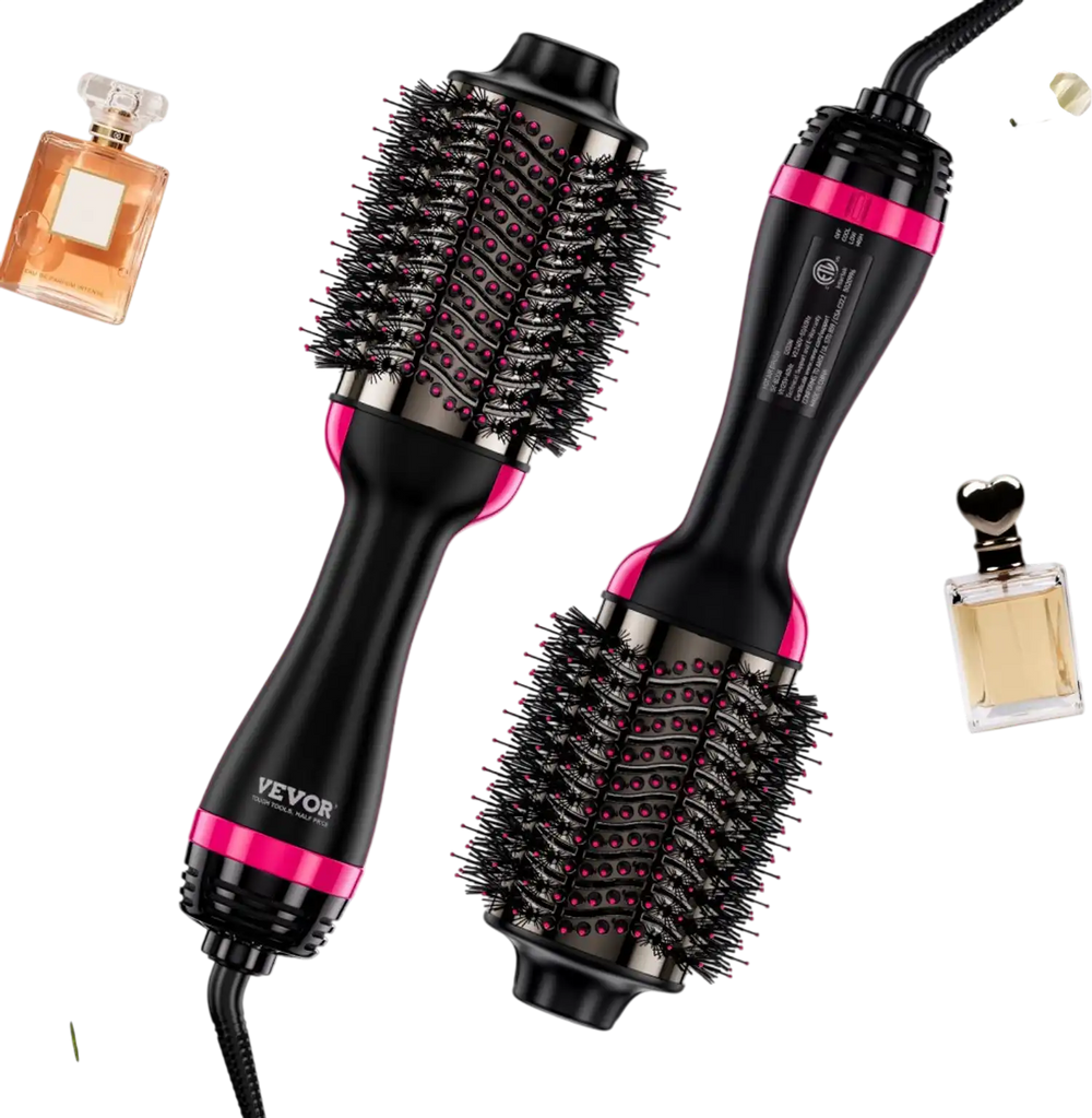 VEVOR Hair Blow Dryer Brush, 4 in 1 Ionic Hair Dryer Styler and Volumizer with Electroplated Titanium & 2.95" Ceramic Coating Oval Barrel, 3-Temp Hot Air Styling Brush for Drying Straightening Curling