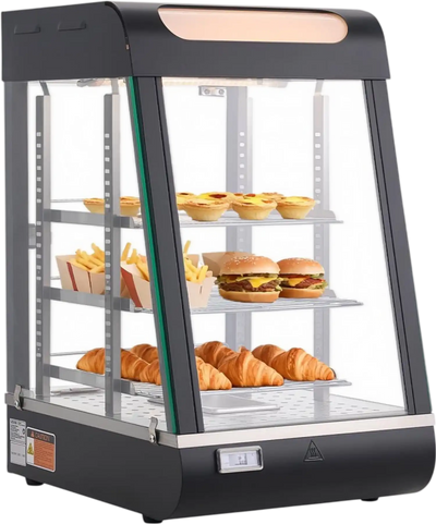 VEVOR 3-Tier Commercial Food Warmer Display, 800W Food Display Warmer with LED Light, Top Storage and Adjustable Shelves, 86℉~185℉ Steam Heating, 60 Qt /57L for Hamburger, Pizza, Bread, Fried Chicken