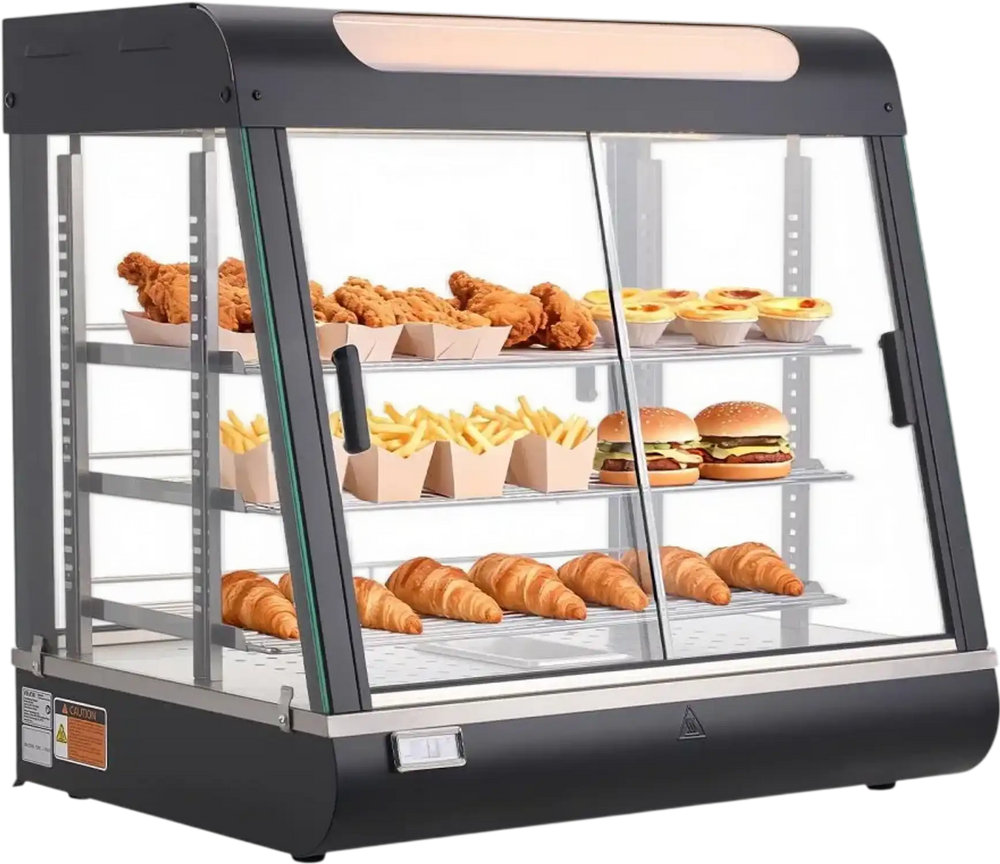 VEVOR 3-Tier Commercial Food Warmer Display, 1200W Food Display Warmer with LED Light, Top Storage and Adjustable Shelves, 86℉~185℉ Steam Heating, 106Qt/100L for Hamburger, Pizza, Bread, Fried Chicken