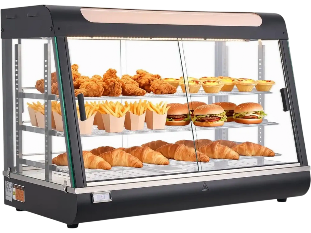 VEVOR 3-Tier Commercial Food Warmer Display, 1400W Food Display Warmer with LED Light, Top Storage and Adjustable Shelves, 86℉~185℉ Steam Heating, 137Qt/130L for Hamburger, Pizza, Bread, Fried Chicken