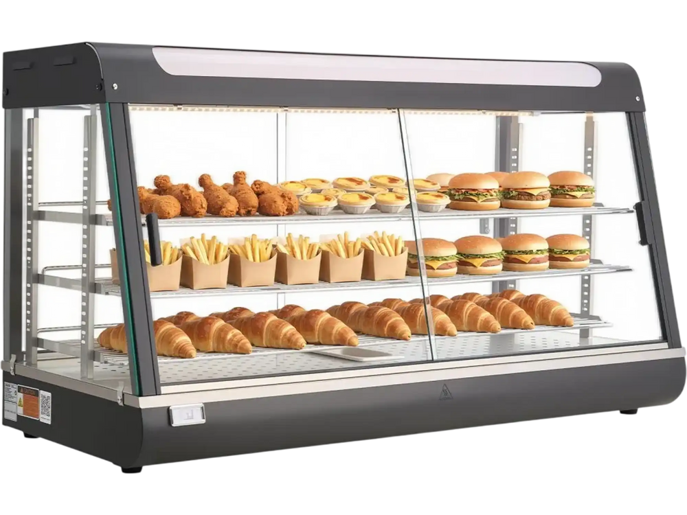 VEVOR 3-Tier Commercial Food Warmer Display, 1600W Food Display Warmer with LED Light, Top Storage and Adjustable Shelves, 86℉~185℉ Steam Heating, 190Qt/180L for Hamburger, Pizza, Bread, Fried Chicken