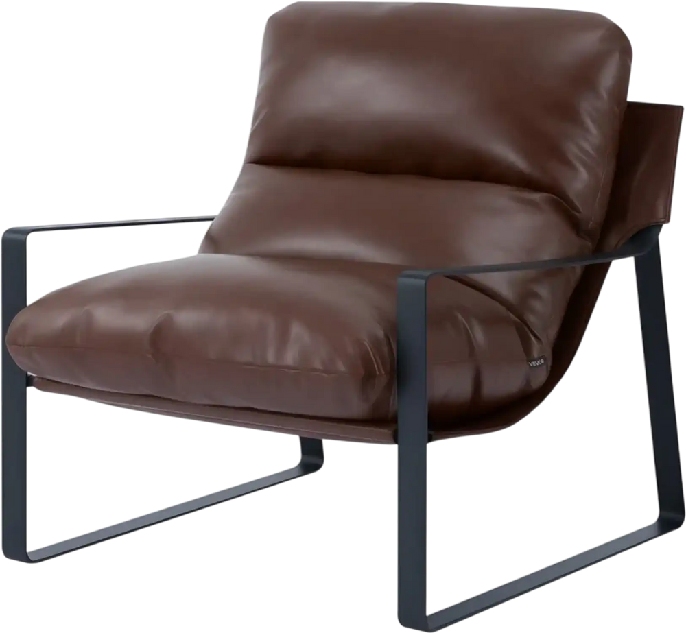 VEVOR Accent Chair, Modern PU Leather Armchair, Cozy Upholstered Chair, with Soft Foam Cushioning, Sturdy Metal Frame, and Detachable Cushion, for Living Room, Bedroom, Reading Room, Office, Brown