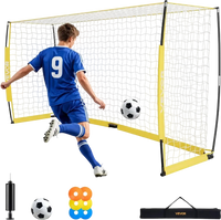 VEVOR Soccer Goal 12 x 6 FT Soccer Net for Backyard Collapsible Base Yellow, Portable & Quick Setup, with Metal Base, Carry Bag, Ground Stakes, for Youth & Adults Outdoor Backyard Practice Training