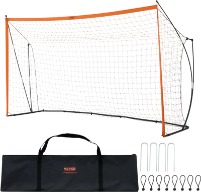 VEVOR Portable Soccer Goal, 12x6 ft Adults Kids Backyard Soccer Net, Large Practice Soccer Net, Steel Fiberglass Structure Training Goal Set, All-Weather Outdoor Soccer Goals with Carry Bag, Orange
