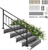 VEVOR Outdoor Stair Railing, Fits for 1-5 Steps Transitional Wrought Iron Handrail, Adjustable Exterior Stair Railing with Fence, Handrails for Concrete Steps with Installation Kit, Matte Black