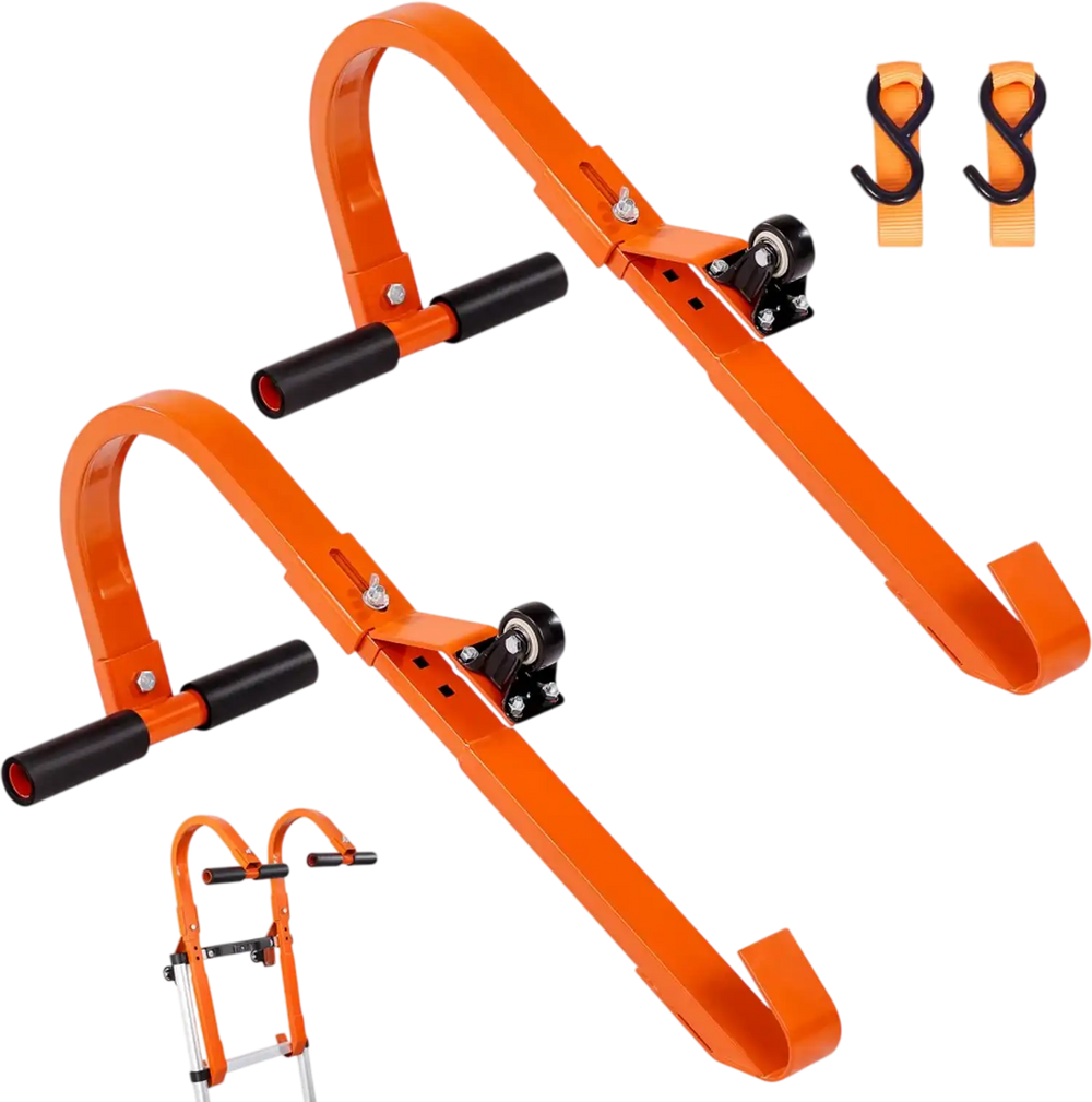 VEVOR Ladder Roof Hook, 2 Pack with Wheel Heavy Duty Steel Ladder Stabilizer, Roof Ridge Extension Rubber Grip T-Bar for Damage Prevention, 500 lbs Weight Rating, Fast & Easy to Access Steep Roofs
