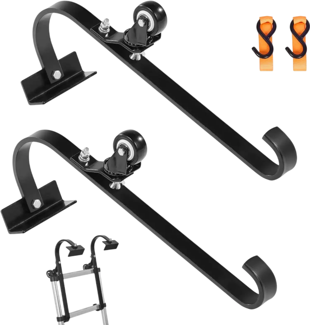 VEVOR Ladder Roof Hook, 2 Pack with Fixed Wheel & Swivel Bar, Wheel Heavy Duty Steel Ladder Stabilizer, Roof Ridge Extension for Damage Prevention, 600 lbs Weight Rating, Easy to Access Steep Roofs