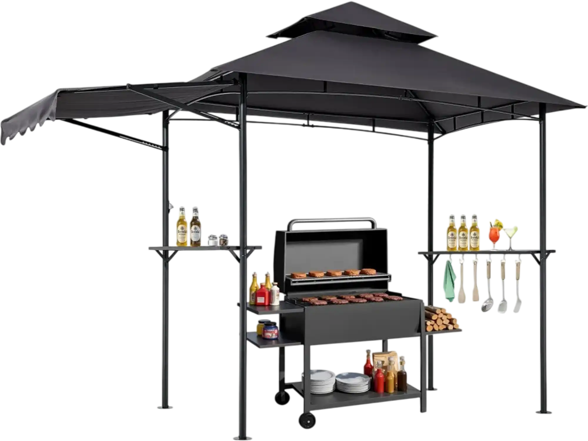 Vevor Grill Gazebo 8' x 5' Double-Tiered Top with Extra Awning New