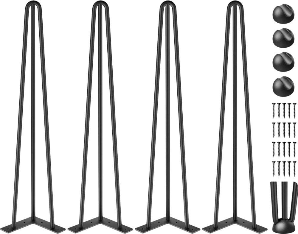 VEVOR Hairpin Table Legs 20\" Black Set of 4 Desk Legs 880lbs Load Capacity (Each 220lbs) Hairpin Desk Legs 3 Rods for Bench Desk Dining End Table Chairs Carbon Steel DIY Heavy Duty Furniture Legs