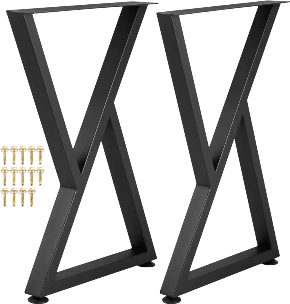 VEVOR Metal Table Legs, 28x18 inch Desk Legs, Set of 2, Heavy Duty Bench Legs, Z Shape Metal Furniture Legs, Wrought Iron Coffee Table Legs, Home DIY for Dining Table with Rubber Floor Protectors, Mat
