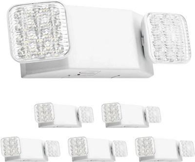 VEVOR 6 Pack Emergency Lights for Business, with Battery Backup, Commercial LED Emergency Exit Lighting Fixtures, AC 120/277V, with Two Square Head Adjustable, 90-Minute Backup, for Business, White