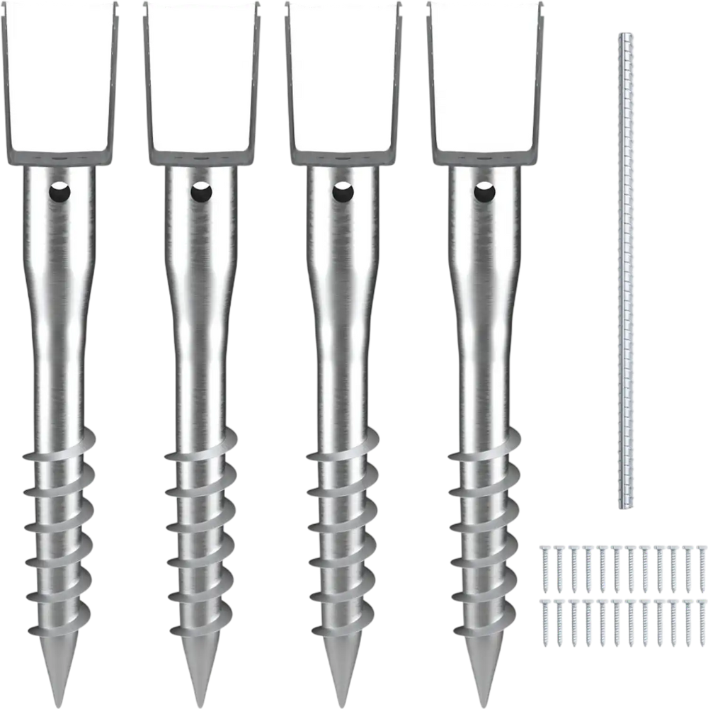 VEVOR No Dig Ground Anchor, 4 Pack 3.94 x 2.76 x 27.56 in DIY Screw in Post Stake, Includes 6 Lag Bolts & a Rebar, U-Shape Heavy Duty Steel Post Holder, Great for Mailbox Posts and Fence Posts
