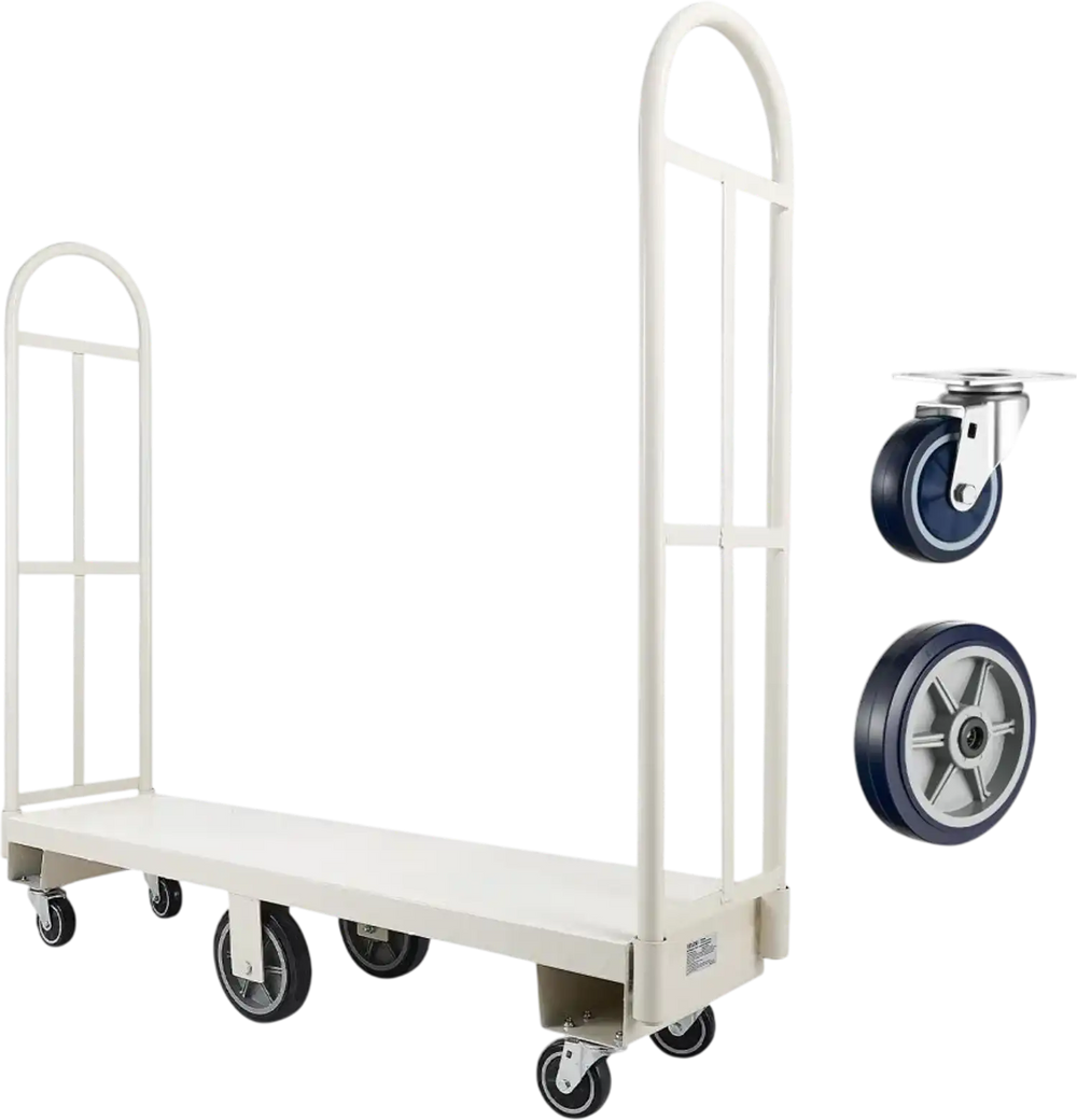 VEVOR U-Boat Platform Truck Dolly, 2000 lbs Load Capacity, Heavy Duty Steel Utility Cart, Industrial Hand Push Truck with Six Wheels and Dual Detachable Handles, for Warehouse, 60 x 16.1 x 59.5 in