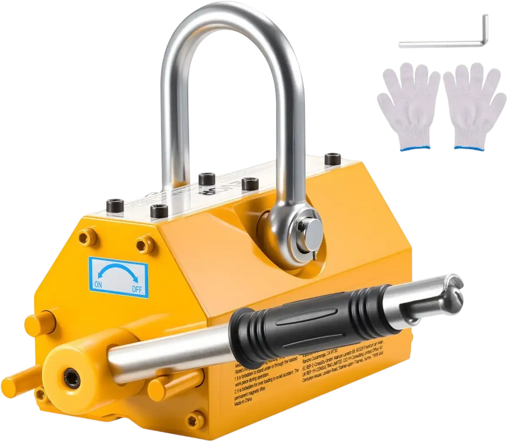 VEVOR Permanent Magnetic Lifter, 1320 lbs Pulling Capacity, Heavy Duty N42 Neodymium Lifting Magnet with Release Handle and Steel Hook, Used in Shop Crane and Hoist, for Lifting Plate Steel, Board