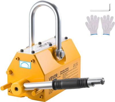 VEVOR Permanent Magnetic Lifter, 2200 lbs Pulling Capacity, Heavy Duty N42 Neodymium Lifting Magnet with Release Handle and Steel Hook, Used in Shop Crane and Hoist, for Lifting Plate Steel, Board