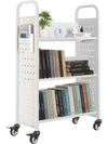 VEVOR Rolling Library Book Cart, 330 lbs Capacity, 30.3 x 15 x 48.0-Inch Library Cart, Single Sided V-Shaped Shelves with 3-Inch Lockable Wheels, Book Truck for Home Shelves Office and School, White