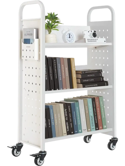 Vevor Book Cart 3-Tier Rolling Library Cart White New