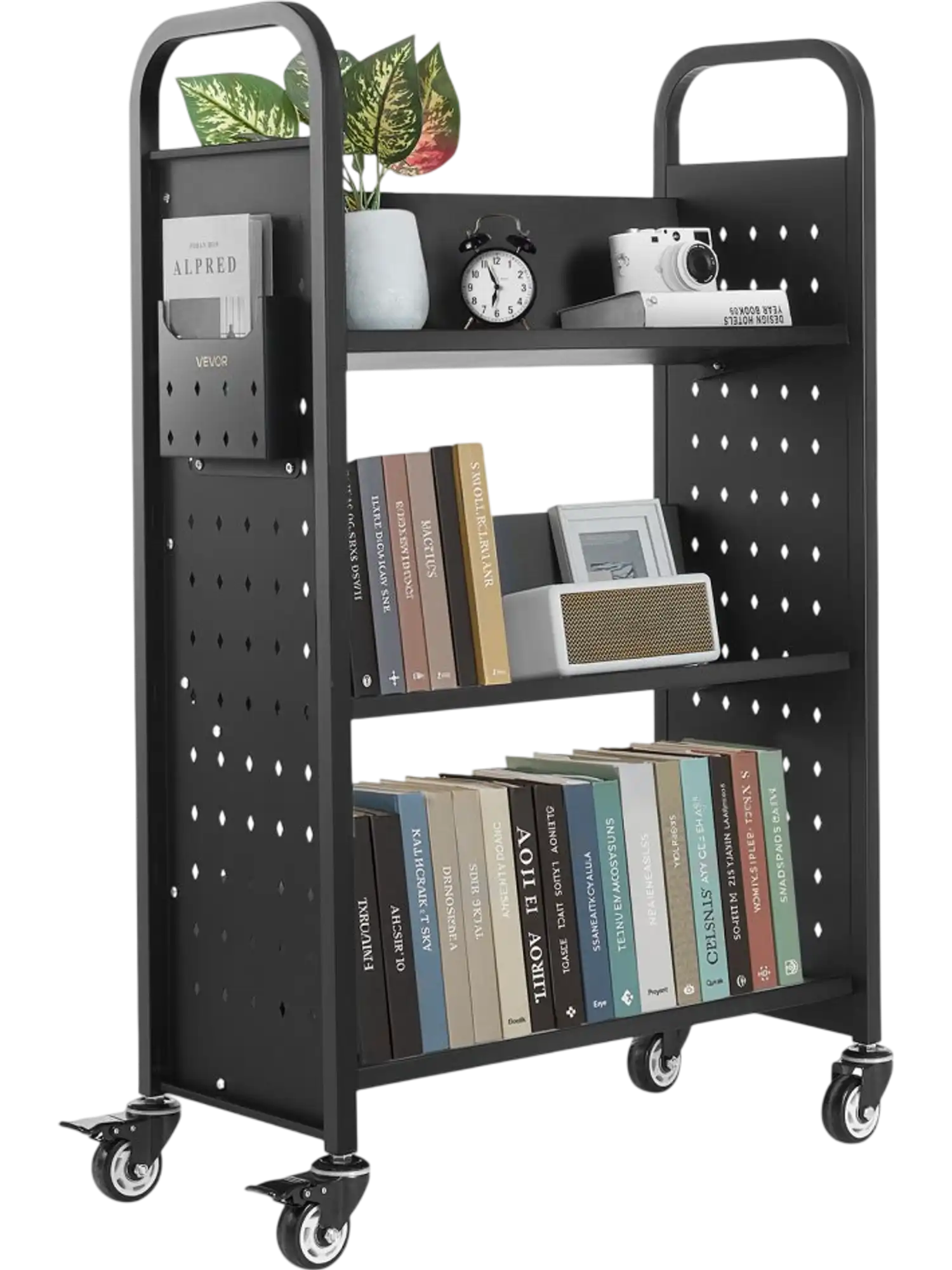 Vevor Book Cart 3-Tier Rolling Library Cart Black New