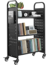 VEVOR Rolling Library Book Cart, 330 lbs Capacity, 30.3 x 15 x 48.0-Inch Library Cart, Single Sided V-Shaped Shelves with 3-Inch Lockable Wheels, Book Truck for Home Shelves Office and School, Black