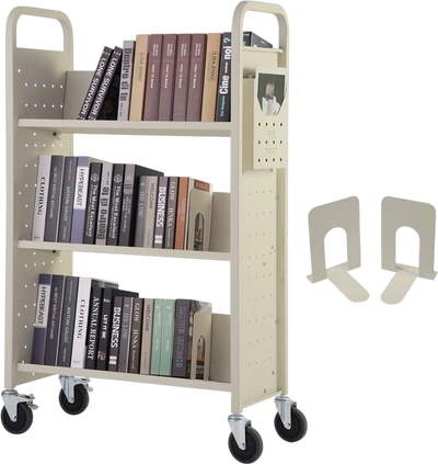 Vevor Book Cart Rolling Library Cart with V-Shaped Sloped Shelves 31.1