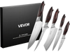 VEVOR Kitchen Knife Set, 5 Piece High Carbon Stainless Steel Sharp Knife Set, Durable and Rust-Resistant, Professional Kitchen Cutlery with Ergonomic Crack-Resistant Handle, for Precise Cutting