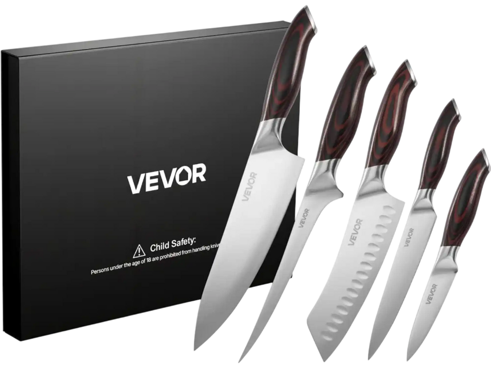 VEVOR Kitchen Knife Set, 5 Piece High Carbon Stainless Steel Sharp Knife Set, Durable and Rust-Resistant, Professional Kitchen Cutlery with Ergonomic Crack-Resistant Handle, for Precise Cutting