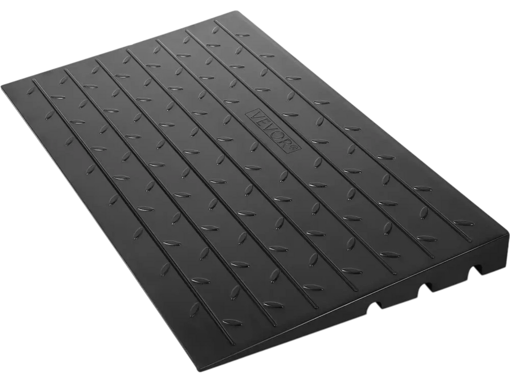 VEVOR Rubber Threshold Ramp, 2.6\" Rise Threshold Ramp Doorway, 3 Channels Cord Cover Rubber Solid Threshold Ramp, Rubber Angled Entry Rated 2202 Lbs Load Capacity for Wheelchair and Scooter