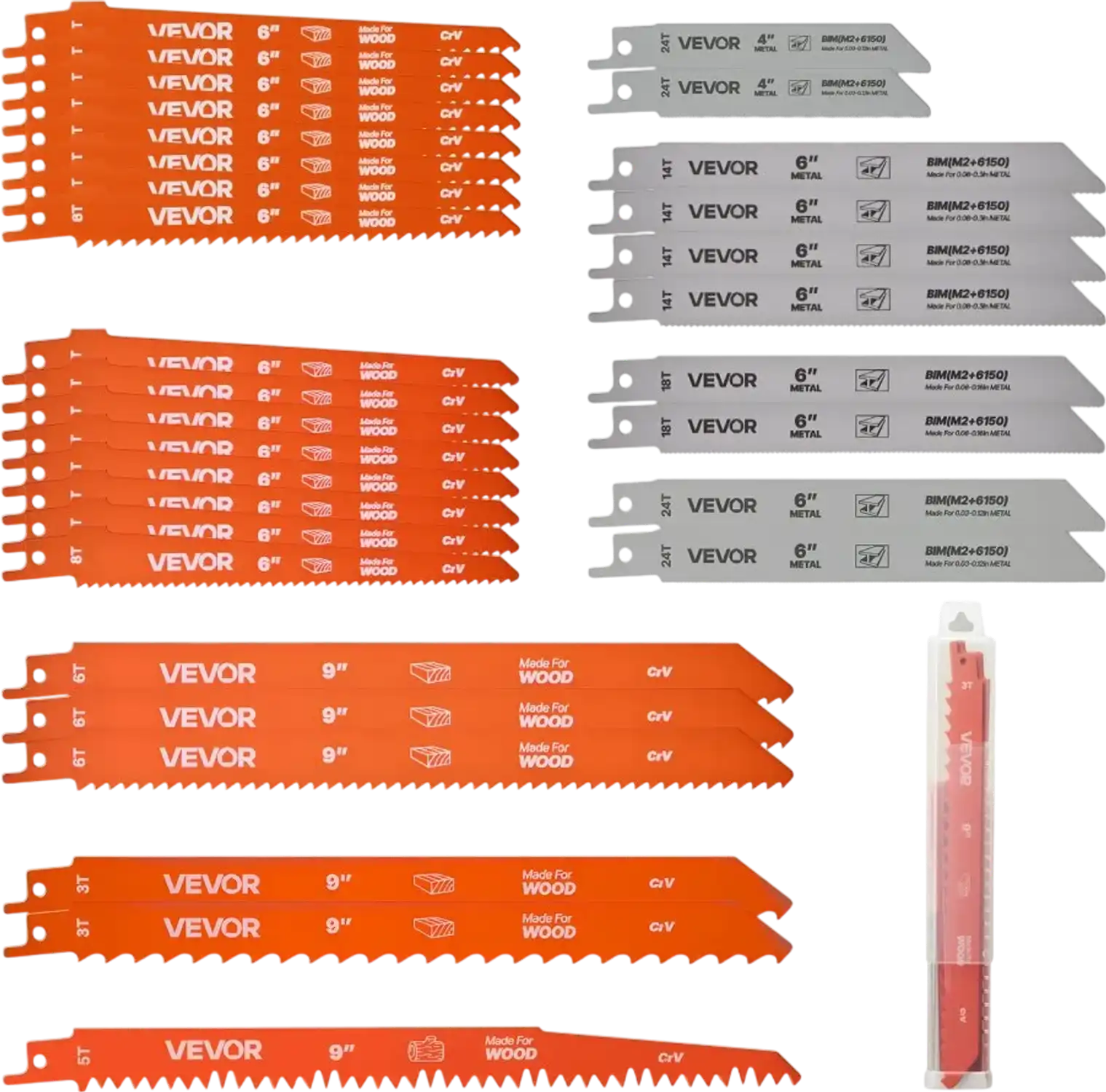 Vevor Reciprocating Saw Blades 32-Piece Bi-Metal Set for Metal and Wood Cutting New