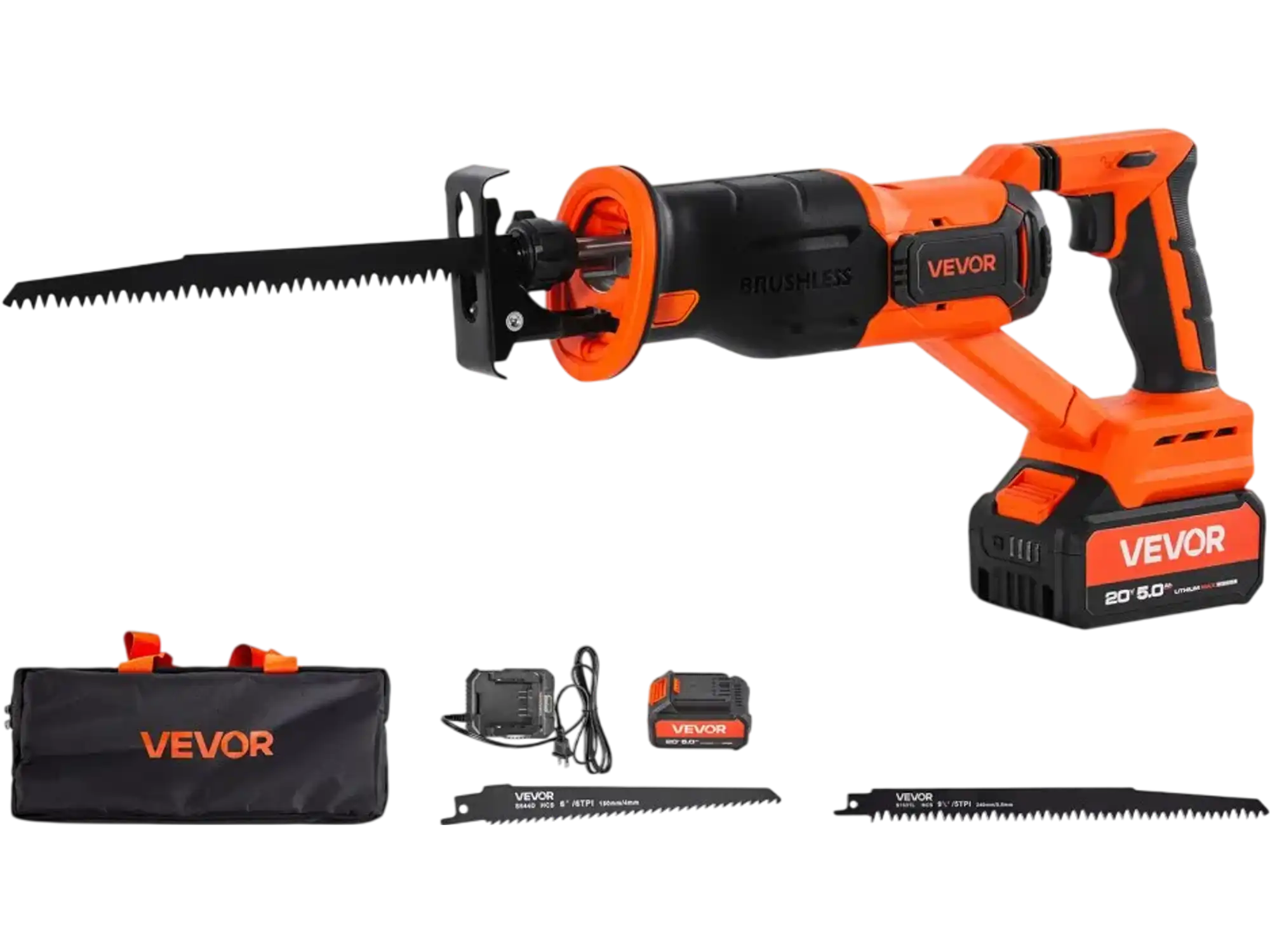 Vevor Reciprocating Saw Cordless Variable Speed 20V 3000 SPM with Battery, Charger, 8 Blades & Bag New